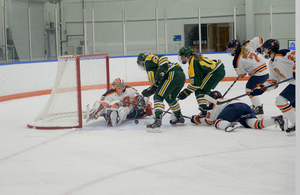 Syracuse fell out of first place with a loss to Mercyhurst on Saturday. Goalie Jenn Gilligan recorded 11 saves.