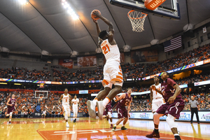 Tyler Roberson scored nine times Friday night, seven of which were dunks. He finished with 18 points, one shy of his career high. 