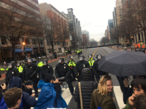 Anti-Trump demonstrators protest at the National Mall in Washington D.C.