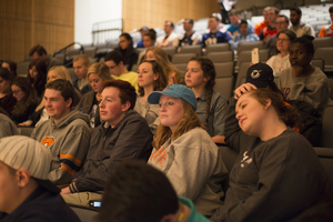 The audience at the Student Association debate on Sunday night was attentive and audibly reacted to some of the candidates opinions.