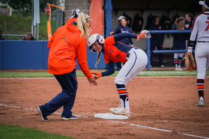 Syracuse's Alicia Hansen, pictured in 2017, knocked in both of Syracuse's runs to beat Colgate on Wednesday.