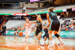 Tiana Mangakahia drives to the rim against North Dakota in the season opener. 