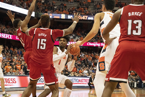 In Elijah Hughes' absence, Quincy Guerrier stepped up with 16 points and 10 rebounds. 