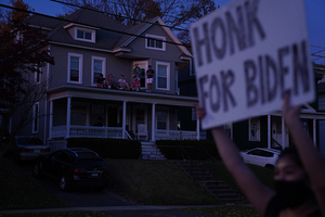 Shortly after the news of Biden's win broke, students took to their cars, front lawns or rooftops for socially-distanced celebrations. 