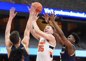 Buddy Boeheim drives the lane against Notre Dame.