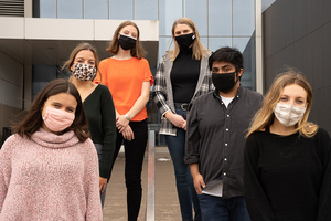 (L to R) Kate Reynolds, Amanda Bryne, Teresa Buzzoni, Neeve Prendergast, DJ Davis and Nacy Woods formed Orange Seeds of Civility in October and this semester they virtually attended three middle schools in the area to present on media literacy and conduct surveys.