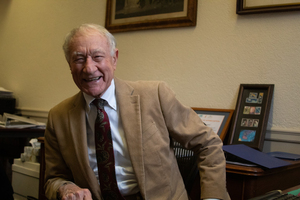 Professor Harry Lambright in his office on the fourth floor of SU’s Maxwell School of Citizenship and Public Affairs. 
Lambright will continue research in technology, public policy, environmental policy and science, as his time teaching has ended. 