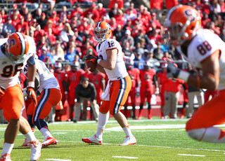 Quarterback Ryan Nassib looks for an open receiver.