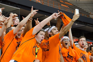 Skyhall residents take a selfie during the annual Home to the Dome event on August 21, 2014.