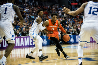 Sophomore forward Oshae Brissett played almost 35 minutes, shooting 4-for-9 from the field and 1-for-2 from deep. He had seven rebounds. 
