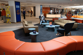 Schine features multiple lounge areas, including one right inside of the front entrance.